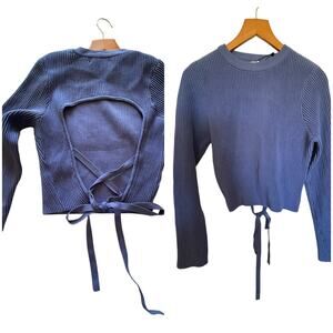 NWT Missguided Re_Styld Ribbed Long Sleeve Blue/Purple Backless Crop Top Size 6